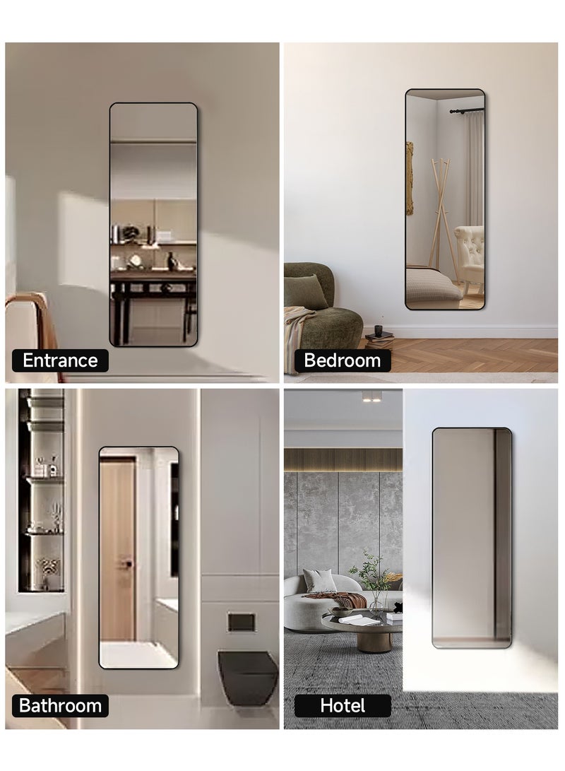 أركايوبتيركس مرآة مستطيلة بطول 120 × 30 سم وحواف مستديرة، تثبت على الحائط أو توضع على الحائط، مرآة بإطار من الألومنيوم لغرفة المعيشة وغرفة النوم والمدخل (سوداء) - Image 2